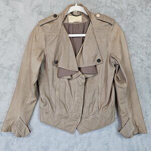 William Rast Leather Cropped Moto Jacket Womens Size S Beige 3/4 Sleeve Biker